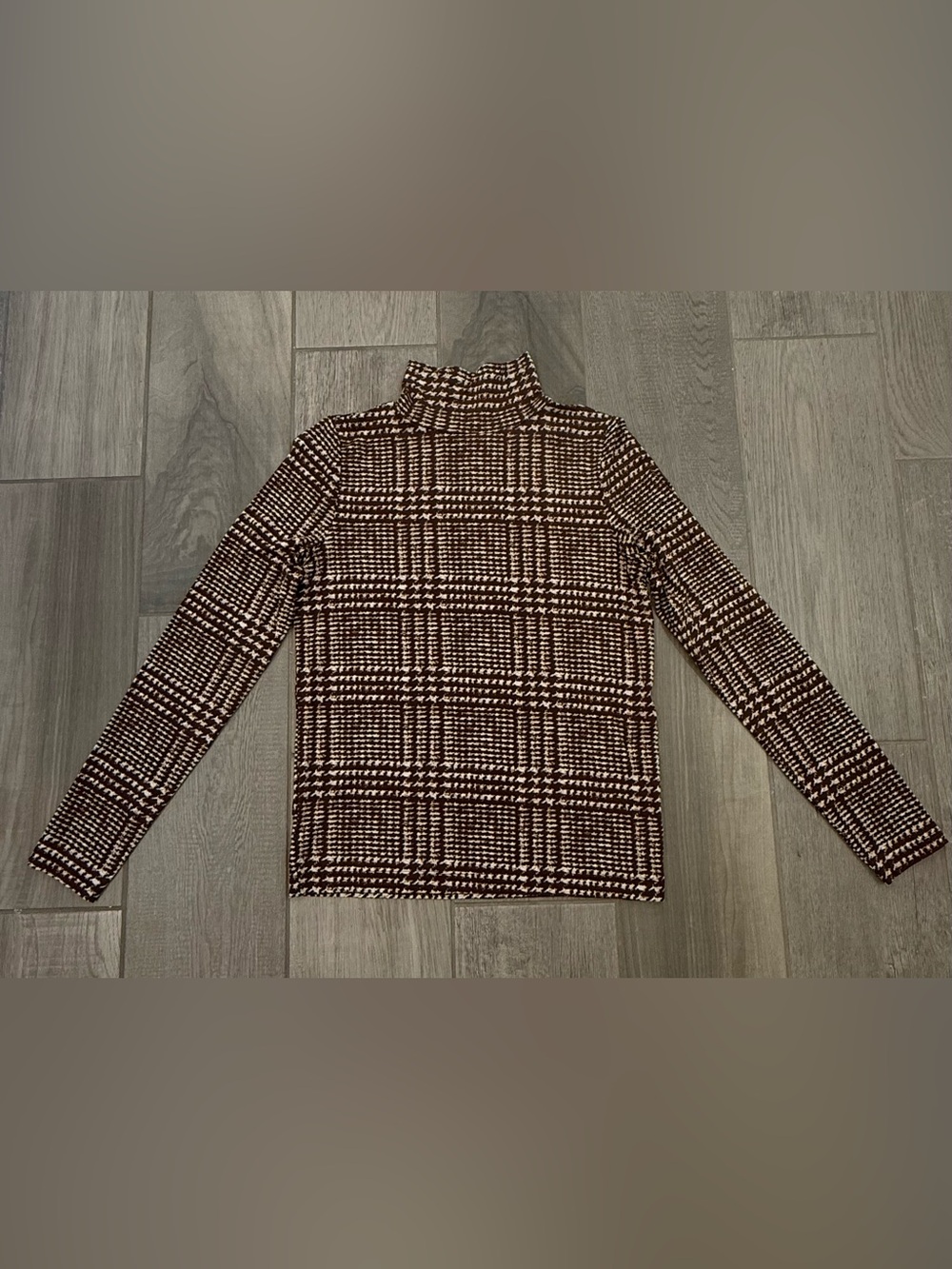 LOFT Brown & Cream Houndstooth Patterned Mock Turtleneck Top, size S